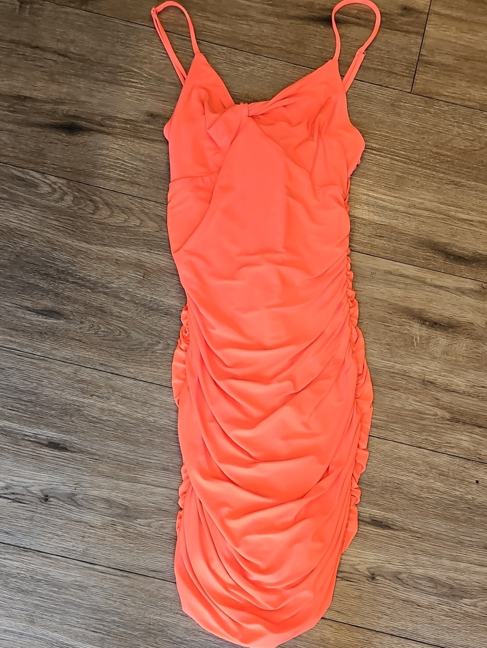 Attached EUC Bright Coral Ruched Slip Dress - Women's